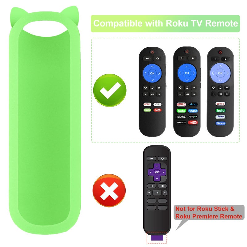 Bedycoon 2 Pack Green Glow Protective Case for TCL Roku TV RC280/RC282 Remote, Shock Proof Silicone Universal Controller Cover, Cute Cat Ear Shape, with Wrist Strap Anti-Lost - Image 3